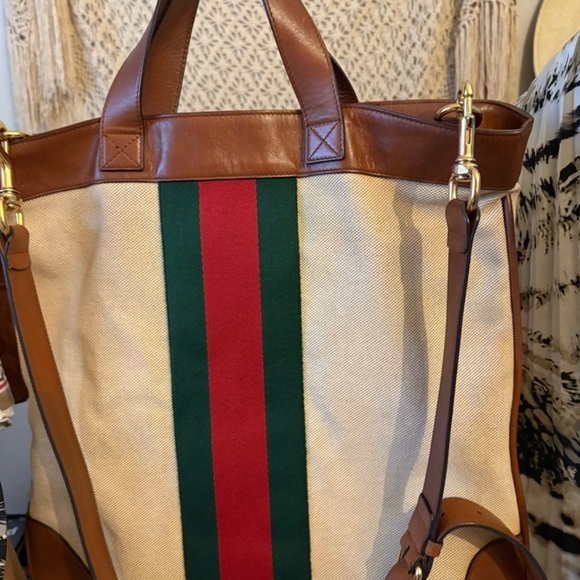GUCCI Web Stripe Canvas Tote - Picture 5 of 5